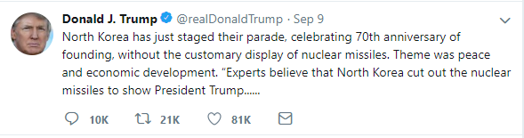 Trump's tweet for denuclearisation